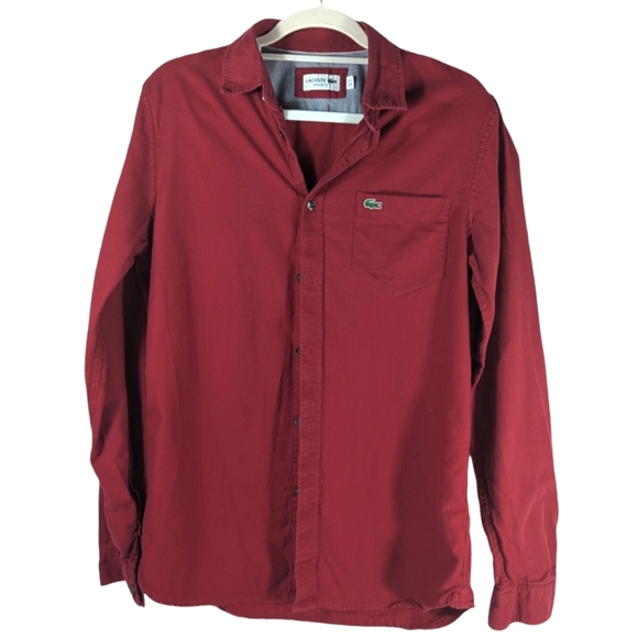 Vintage Lacoste Men’s Red Textured Oxford Button Down Top Size 5 - Picture 1 of 9